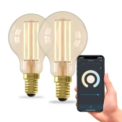 Calex Smart E14 P45 4,5W 1800-3000K dæmper guld 2stk