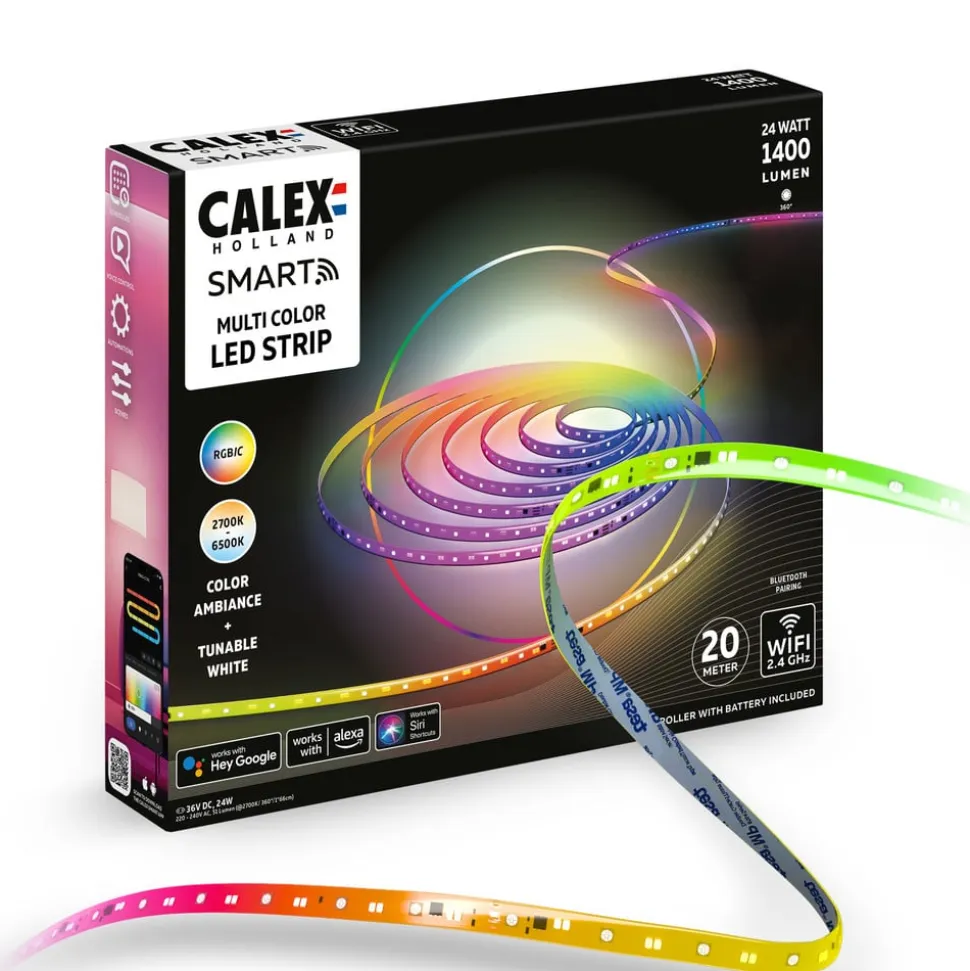 Calex Smart LED-strip, længde 20 m, RGB, CCT fjernbetjening