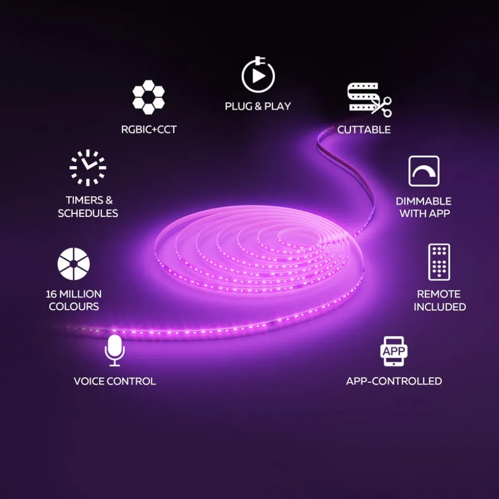 Calex Smart LED-strip, længde 20 m, RGB, CCT fjernbetjening