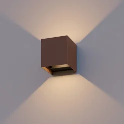 Calex udendørs LED-væglampe Cube, op/ned, højde 10 cm, rustbrun