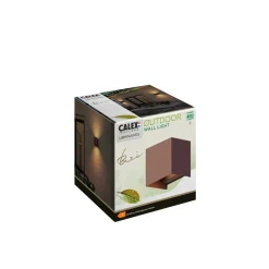 Calex udendørs LED-væglampe Cube, op/ned, højde 10 cm, rustbrun