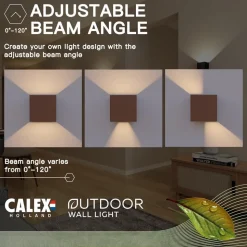 Calex udendørs LED-væglampe Cube, op/ned, højde 10 cm, rustbrun