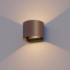 Calex udendørs LED-væglampe oval, op/ned, højde 10 cm, rustbrun