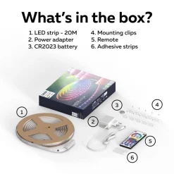 Calex Vista LED-strip, længde 20 m, RGB, CCT fjernbetjening