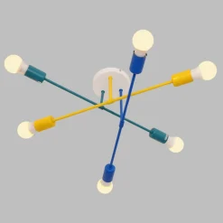 Cambridge loftlampe, 6 lyskilder, gul-turkis-blå