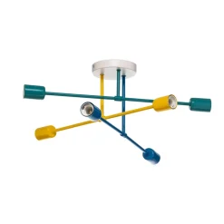 Cambridge loftlampe, 6 lyskilder, gul-turkis-blå