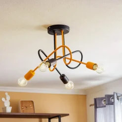 Cambridge loftlampe, 4 lyskilder, sort-orange