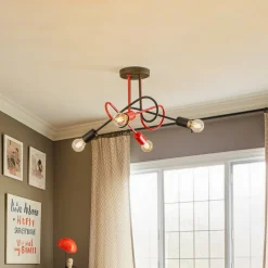 Cambridge loftlampe, 4 lyskilder, sort-rød