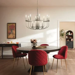 Capitol Hill lysekrone, 12 lys, børstet nikkel