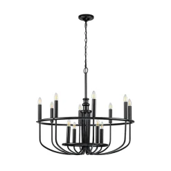 Capitol Hill lysekrone, 12 lyskilder, sort