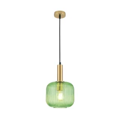 Carneval pendellampe, antik messing/grøn, Ø 20 cm, glas