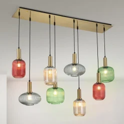 Carneval pendellampe, farverig, længde 140 cm, glas, 8 lyskilder.