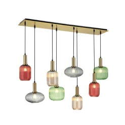 Carneval pendellampe, farverig, længde 140 cm, glas, 8 lyskilder.