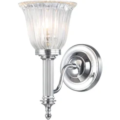 Caroll væglampe til vådrum, krom, rillet glas