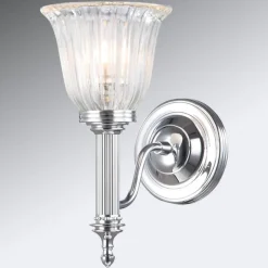 Caroll væglampe til vådrum, krom, rillet glas