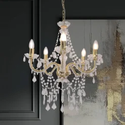 Cecilia lysekrone, guld, jern/akryl, Ø 52 cm, 5 lyskilder.