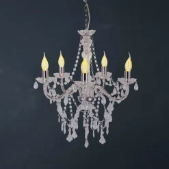 Cecilia lysekrone, krom, jern/akryl, Ø 52 cm, 5 lyskilder.