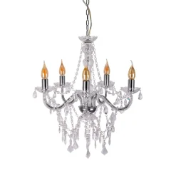 Cecilia lysekrone, krom, jern/akryl, Ø 52 cm, 5 lyskilder.