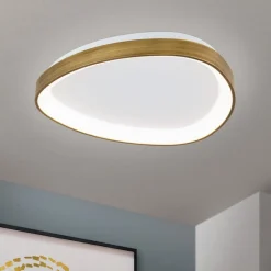 Charlie loftlampe, Ø 45 cm, opalhvid, antik messingfarve