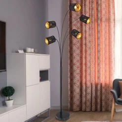 Clarke gulvlampe, sort/guld, 5 lyskilder