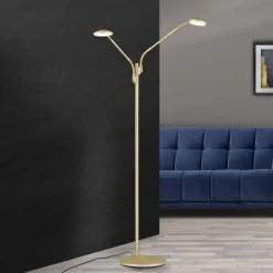 Cobra LED-gulvlampe, 2 lyskilder, mat messing