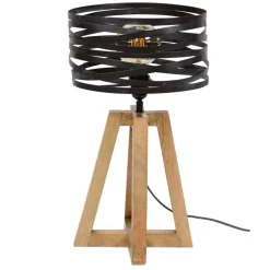 Crossround-bordlampe med trefod i træ