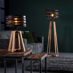 Crossround-bordlampe med trefod i træ