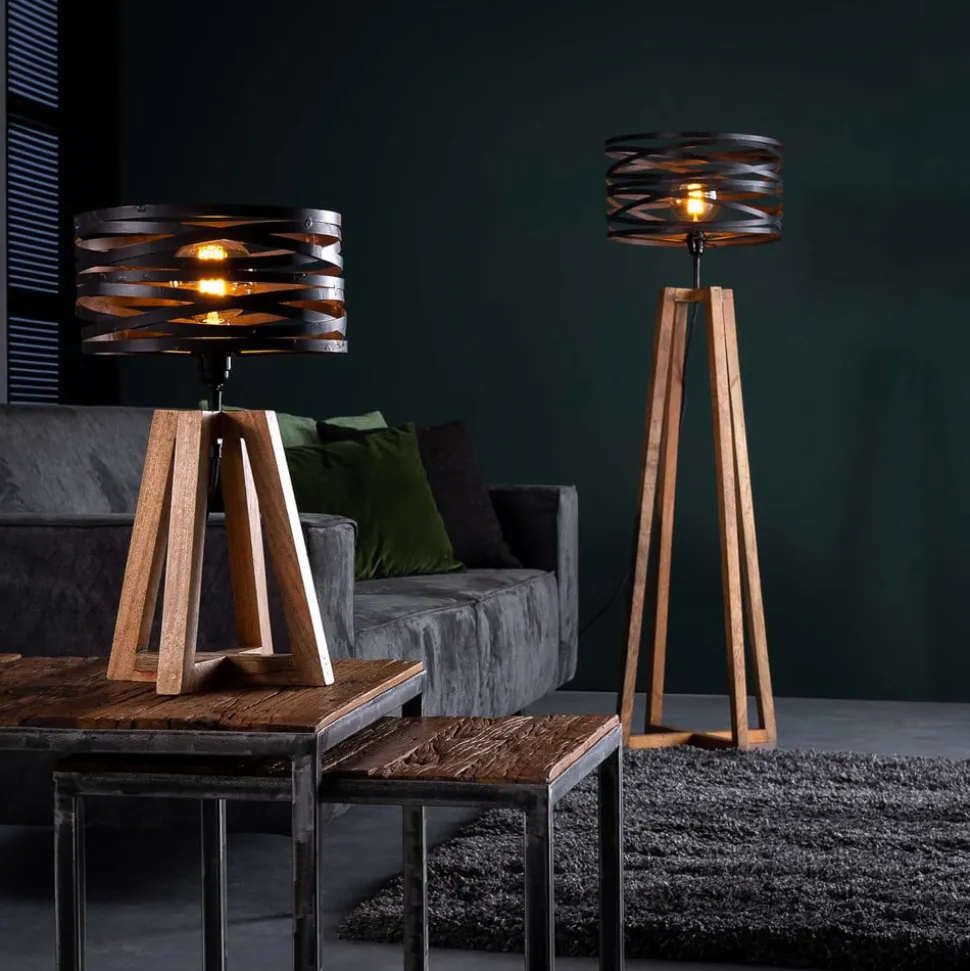 Crossround-bordlampe med trefod i træ