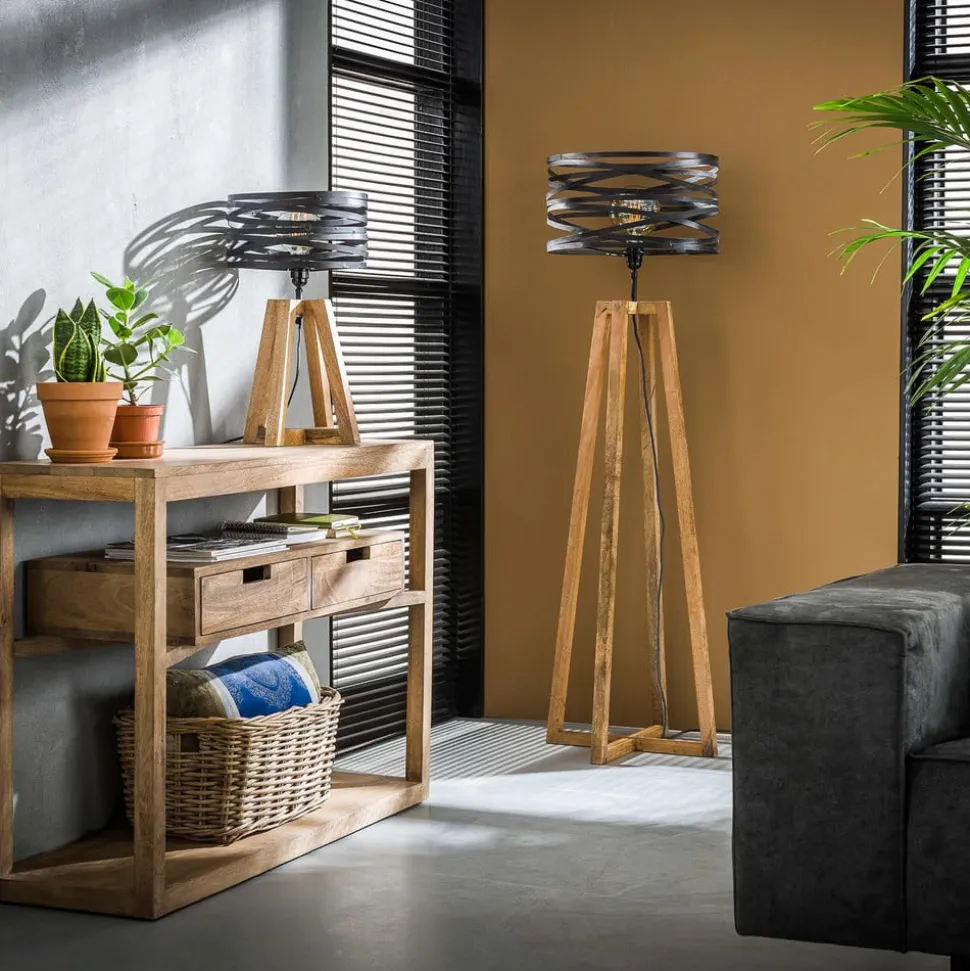 Crossround-bordlampe med trefod i træ