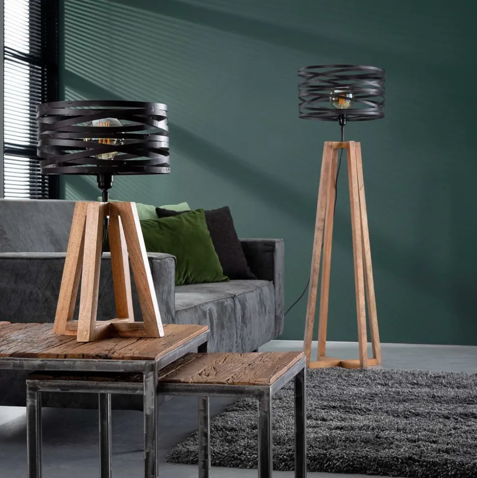 Crossround-bordlampe med trefod i træ