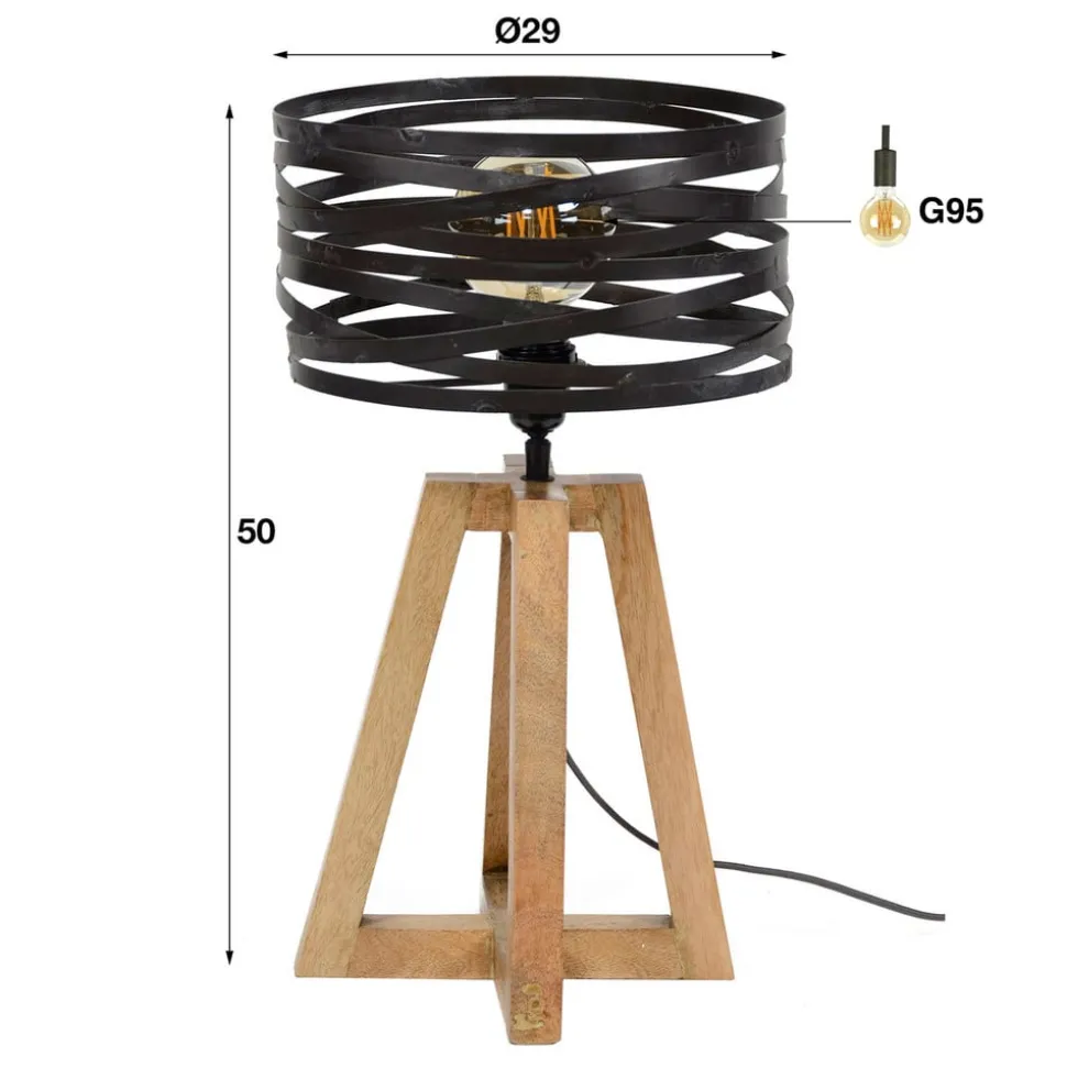 Crossround-bordlampe med trefod i træ