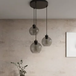 Cubus hængelampe, Ø 50 cm, 3 lyskilder, røgfarvet grå, glas