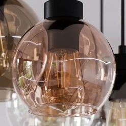 Cubus hængelampe, 85 cm, 8 lyskilder, klar/honning/brun, glas