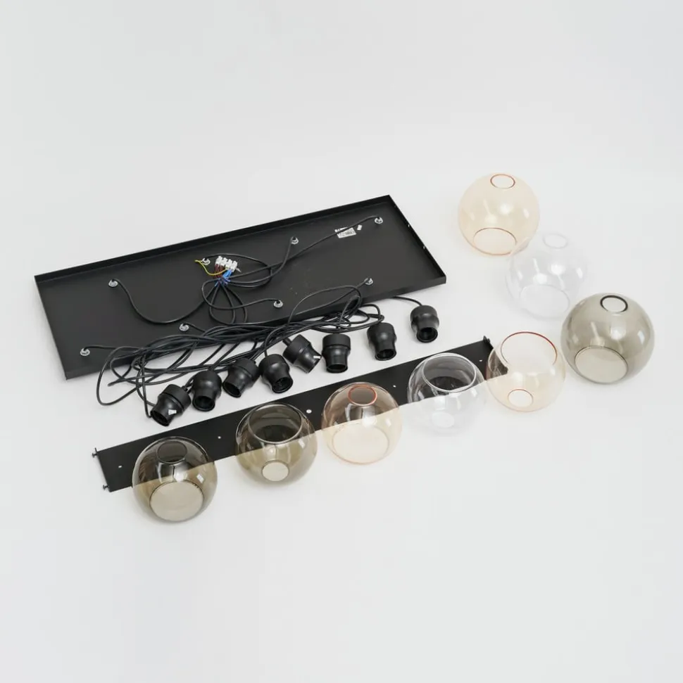 Cubus hængelampe, 85 cm, 8 lyskilder, klar/honning/brun, glas