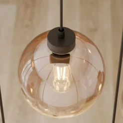 Cubus hængelampe, 74 cm, 6 lyskilder, klar/honning/brun, glas