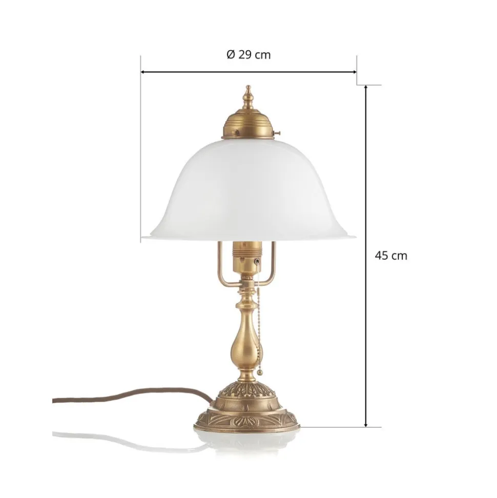 Den udsmykkede bordlampe Caroline af messing