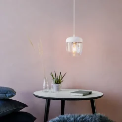 Design pendellampe Acorn, hvid og messing