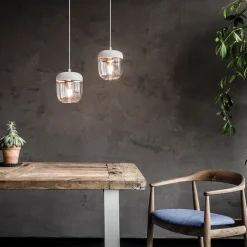 Designer pendellampe Acorn, hvid og poleret kobber