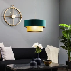 Dorina hængelampe, grøn/guld Ø 40cm