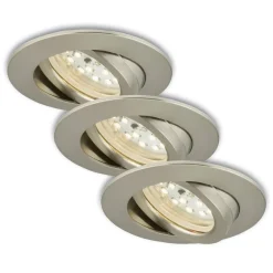 Drejelig LED-indbygningsspot, 3 stk., mat nikkel