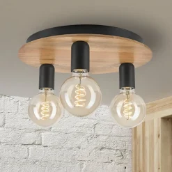 Dusty loftlampe, bøgetræ, sort, Ø 33 cm, 3 lyskilder