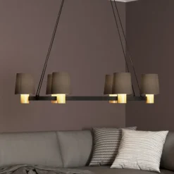 Edale lysekrone, 6xstofskærm, cappuccino, ovale