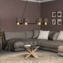 Edale lysekrone, 6xstofskærm, cappuccino, ovale