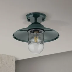 Edward udendørs loftlampe, grøn, Ø 27,5 cm, aluminium/glas