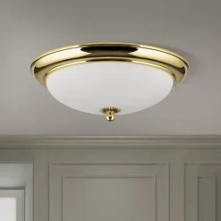 Empire loftlampe, Ø 35,5 cm, guld, matteret opalglas