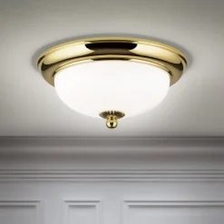 Empire loftlampe, Ø 26,5 cm, guld, matteret opalglas