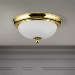 Empire loftlampe, Ø 26,5 cm, guld, matteret opalglas
