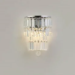 Empire væglampe, krom/klart krystalglas, stål, IP44