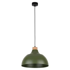 Envostar Kaitt hængelampe, mørkegrøn, Ø 34 cm, trædetaljer