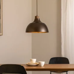 Envostar Kaitt hængelampe, brun, Ø 34 cm, trædetaljer